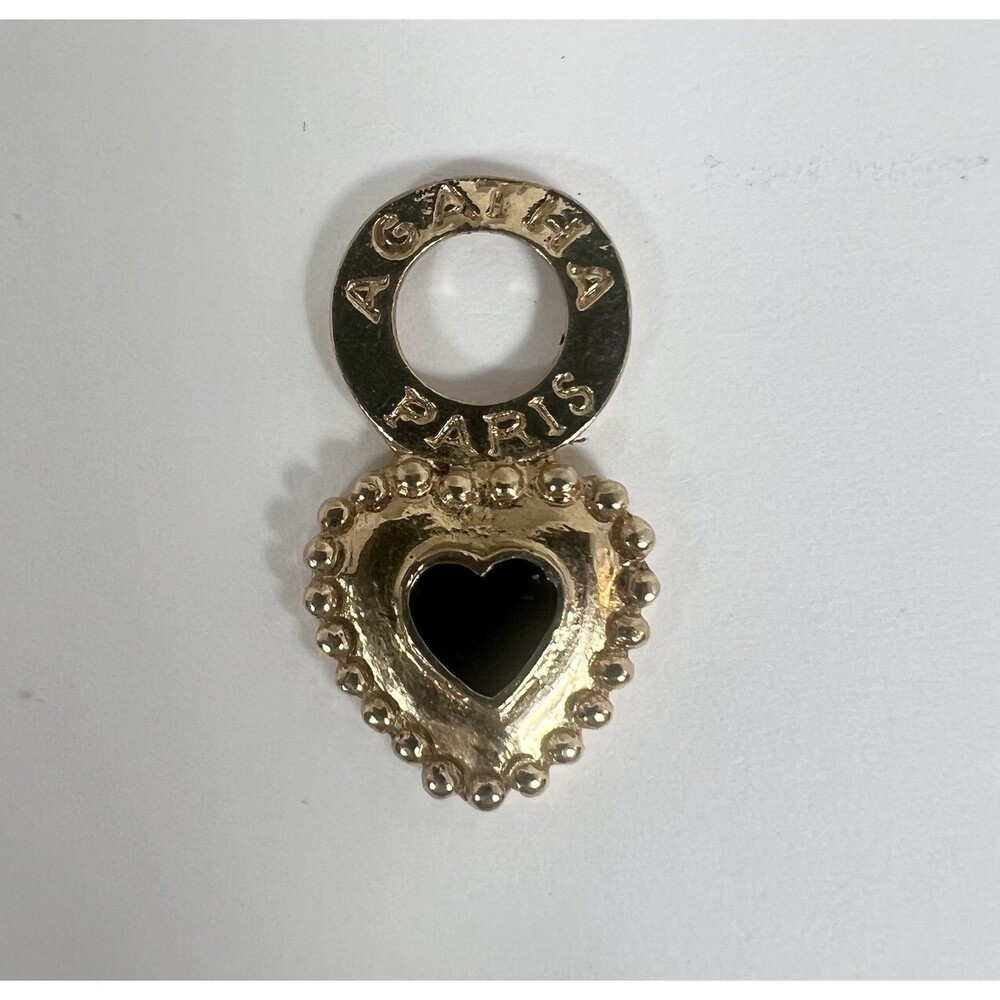 Heart shaped‎ Pendant VTG French Designer Agatha Paris Gold Tone & Black Enamel